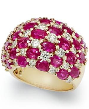 Ruby (8-1/6 Ct. T.w.) And Diamond (1-1/2 Ct. T.w.) Checkerboard Ring In 14k Gold