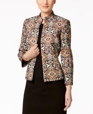 Kasper Metallic Jacquard Open-front Jacket