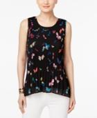 Cable & Gauge Butterfly-print Pleated Top