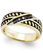 Men's Black Diamond Antique-look Band (1/4 Ct. T.w.) In Black Enamel And 10k Gold
