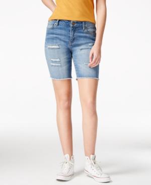 Tinseltown Juniors' Ripped Denim Bermuda Shorts, Med Stetson Wash