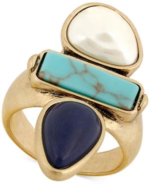 Lucky Brand Gold-tone Colored Stone & Imitation Pearl Ring