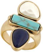Lucky Brand Gold-tone Colored Stone & Imitation Pearl Ring