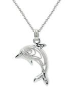 Openwork Dolphin Pendant Necklace In Sterling Silver