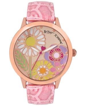 Betsey Johnson Women's Pink Faux Leather Strap Watch 44mm Bj00280-29