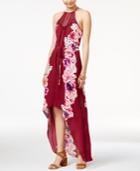 City Studios Juniors' Printed Crochet-trim High-low Maxi Dress