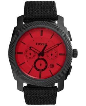 Fossil Men's Chronograph Machine Black Nylon And Leather Strap Watch 45mm Fs5235