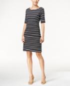 Karen Scott Petite Striped Elbow-sleeve Dress, Only At Macy's