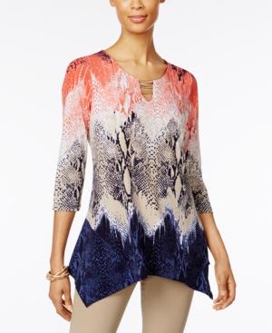 Jm Collection Petite Printed Handkerchief-hem Tunic, Created For Macy's