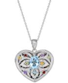 Multi-gemstone (2 Ct. T.w.) And Diamond (1/10 Ct. T.w.) Filigree Locket Pendant Necklace In Sterling Silver