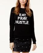 Bow & Drape Eat Pray Hustle Sequined Graphic Sweatshirt