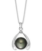 Sterling Silver Necklace, Cultured Tahitian Pearl (11mm) And Diamond Accent Pendant