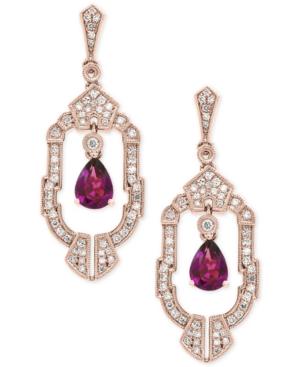 Effy Rhodolite Garnet (1-1/2 Ct. T.w.) And Diamond (1/2 Ct. T.w.) Drop Earrings In 14k Rose Gold