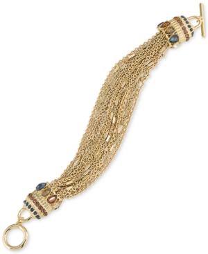 Carolee Gold-tone Crystal-enhanced Multi-chain Toggle Bracelet