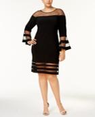 Betsy & Adam Plus Size Illusion-stripe Bell-sleeve Dress