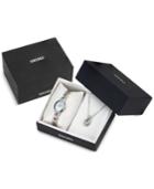 Seiko Women's Ladies Crystal Jewelry Solar Stainless Steel Bracelet Watch & Necklace Box Set 21mm Sup367