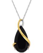 Onyx Teardrop Swirl Pendant Necklace (4 Ct. T.w.) In Sterling Silver And 14k Gold