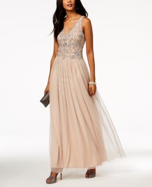 Adrianna Papell V-neck Beaded Mesh Gown