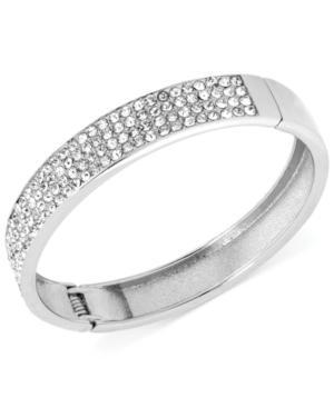 Touch Of Silver Crystal Pave Bangle Bracelet In Silver-plated Metal