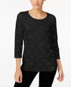 Jm Collection Petite Embellished Jacquard Top, Only At Macy's
