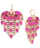 Betsey Johnson Gold-tone Crystal Heart Fringe Chandelier Earrings