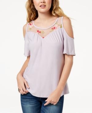 Ultra Flirt By Ikeddi Juniors' Embroidered Cold-shoulder Top
