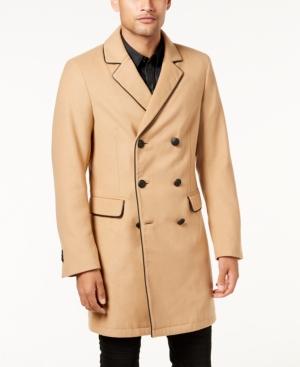 Guess Men's Harlan Double-breasted Peacoat With Faux-leather Trim