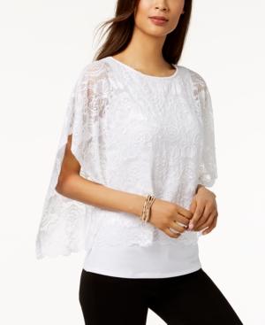 Jm Collection Lace-overlay Poncho-sleeve Top, Created For Macy's