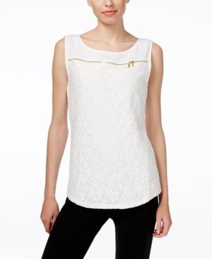 Calvin Klein Sleeveless Lace-front Zipper Top