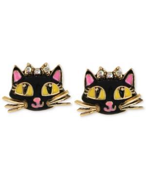 Betsey Johnson Antique Gold-tone Cat Stud Earrings