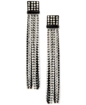 Dkny Black-tone Crystal Tassel Drop Earrings, Created For Macy's