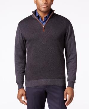 Tricots St Raphael Quarter-zip Faux-suede Trim Herringbone Sweater