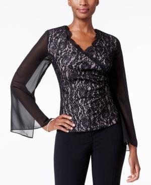Alex Evenings Bell-sleeve Lace Surplice Blouse