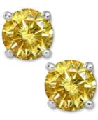 14k White Gold Earrings, Treated Yellow Diamond Stud Earrings (2 Ct. T.w.)