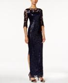 Calvin Klein Sheer-sleeve Sequined Illusion Gown