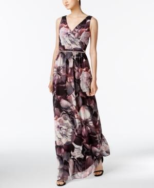 Sl Fashions Floral-print Surplice Gown