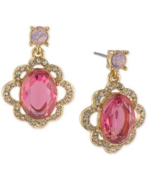 Carolee Gold-tone Pink Stone And Pave Drop Earrings