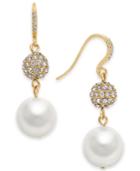 Charter Club Gold-tone Imitation Pearl And Crystal Pave Drop Earrings, Created For Macy's