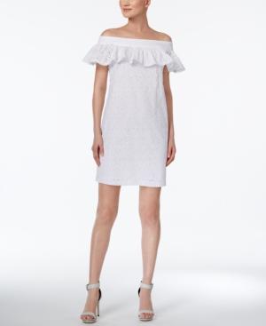 Calvin Klein Petite Cotton Eyelet Off-the-shoulder Dress