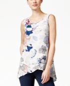 Cable & Gauge Printed Chiffon Crossover Asymmetrical Hem Top