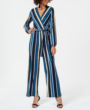 Almost Famous Juniors' Striped Surplice Jumpsuit