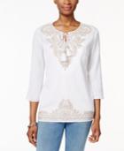 Jm Collection Embroidered Peasant Top, Only At Macy's