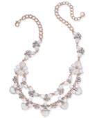Charter Club Rose Gold-tone Crystal & Stone Double-row Statement Necklace, 17-1/2 + 2 Extender, Created For Macy's