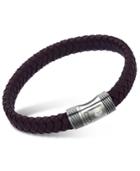 Esquire Men's Jewelry Brown Braided Leather Bracelet In Stainless Steel, First At Macy's