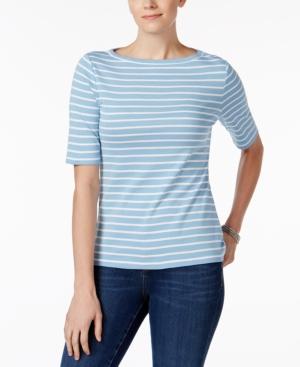 Charter Club Elbow-sleeve Metallic-striped Top, Created For Macy's
