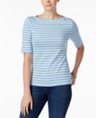 Charter Club Elbow-sleeve Metallic-striped Top, Created For Macy's