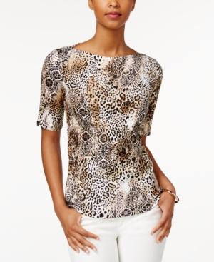 Charter Club Animal-print Elbow-sleeve Top, Only At Macy's