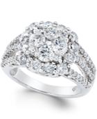 Diamond Cluster Engagement Ring (1-1/2 Ct. T.w.) In 14k White Gold