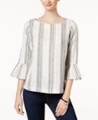 Charter Club Linen Striped Bell-sleeve Top, Created For Macy's