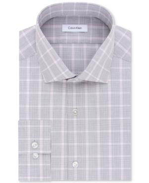 Calvin Klein Men's Steel Slim-fit Non-iron Performance Pink And Gray Check Dress Shirt